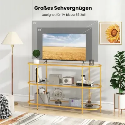 3-úrovňová skrinka pod TV stolík pre TV s uhlopriečkou do 65 palcov zlatá 140 x 41 x 82 cm