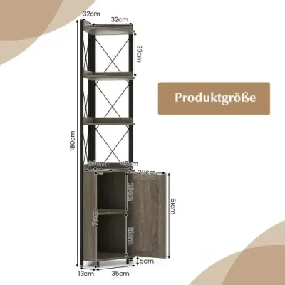 6-poschodová knižnica Stojanová industriálna vysoká jednotka úzka so 4 policami 48 x 32 x 180 cm Rustikálna sivá
