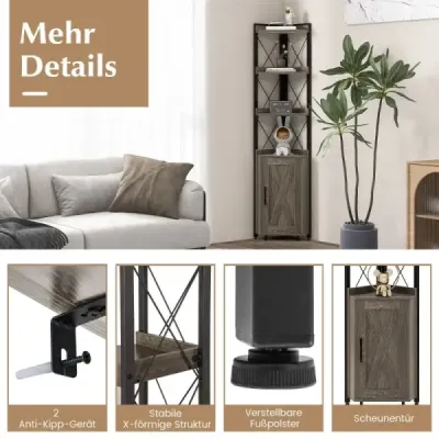 6-poschodová knižnica Stojanová industriálna vysoká jednotka úzka so 4 policami 48 x 32 x 180 cm Rustikálna sivá