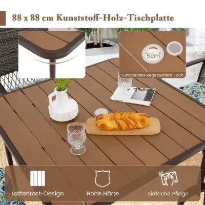 Polyratanový záhradný nábytok pre 4 osoby WPC stolová doska s otvorom na slnečník Záhradný set