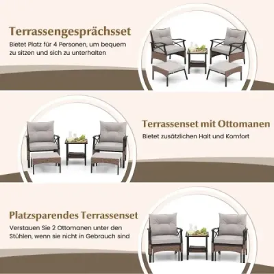 5-dielna súprava záhradného nábytku z polyratanu PE vrátane stoličky a stola a 2 stoličiek s vankúšmi balkónová súprava