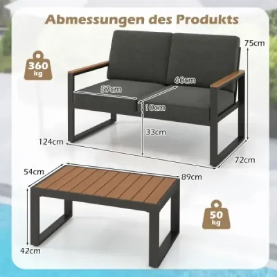 Set záhradného nábytku odolný voči poveternostným vplyvom s hliníkovým rámom Balkónový set s lavičkou Sivá