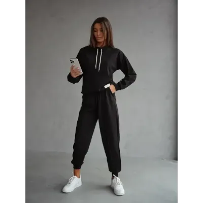 Súprava mikiny s golierom a tepláky MODA82162 čierna