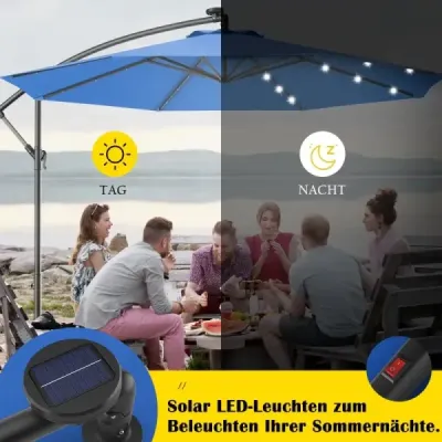 ? 300 cm LED konzolový slnečník slnečník so solárnym osvetlením slnečník na terasu pre záhradu modrý