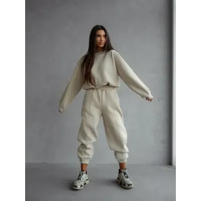 Bavlnená tepláková súprava s krátkou mikinou MODA2160 béžová