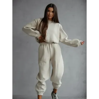 Bavlnená tepláková súprava s krátkou mikinou MODA2160 béžová