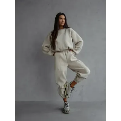 Bavlnená tepláková súprava s krátkou mikinou MODA2160 béžová