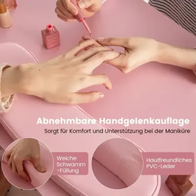 Manikúrový stolík so zásuvkami a opierkou na dlane Manikúrový stolík ružový