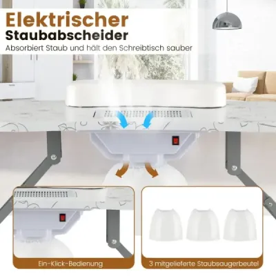 Skladací manikúrový stôl Nechtový stôl s elektrickým vysávačom prachu Manikúrový stôl mramorový vzhľad biely