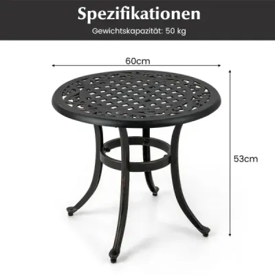 Ø 60 cm liaty hliníkový stolík na terasu s nastaviteľnými podnožami Okrúhly konferenčný stolík