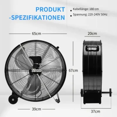 Ventilátor Bubnový ventilátor Podstavcový ventilátor Priemyselný podlahový ventilátor s kolieskami 3-rýchlostný veterný stroj pre skladovú dielňu