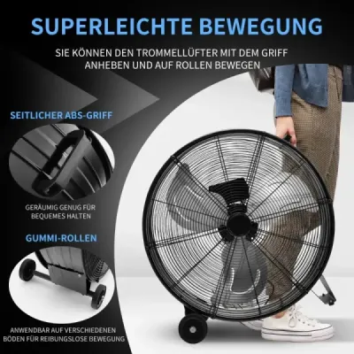 Ventilátor Bubnový ventilátor Podstavcový ventilátor Priemyselný podlahový ventilátor s kolieskami 3-rýchlostný veterný stroj pre skladovú dielňu