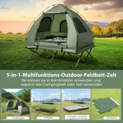 Kempingová posteľ s markízou & nafukovací matrac & spací vak & 2 vankúše pre 2 osoby Kempingová posteľ