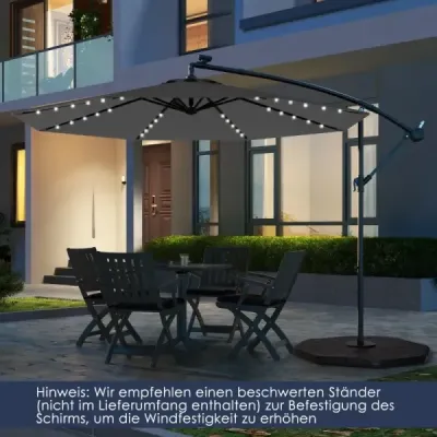 Slnečník 300 cm konzolový slnečník so 40 solárnymi LED svetlami a kľučkou Sivá