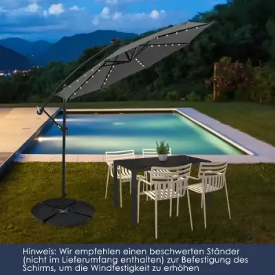 Slnečník 300 cm konzolový slnečník so 40 solárnymi LED svetlami a kľučkou Sivá