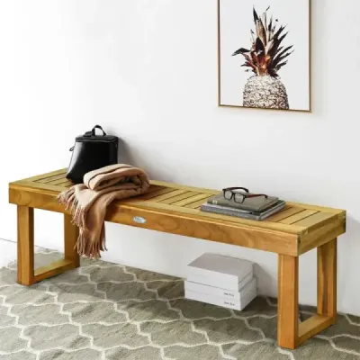 Lavička z masívneho dreva záhradný nábytok drevená lavička záhradná lavička nosnosť do 360 kg 132 x 34 x 43,5 cm teak