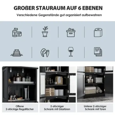 Kúpeľňová skrinka so sklenenými dvierkami 2 otvorené priehradky a nastaviteľné police Čierna