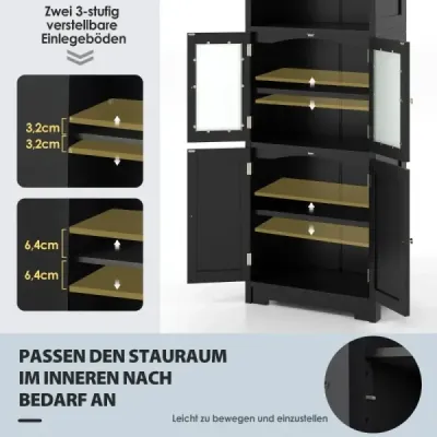 Kúpeľňová skrinka so sklenenými dvierkami 2 otvorené priehradky a nastaviteľné police Čierna