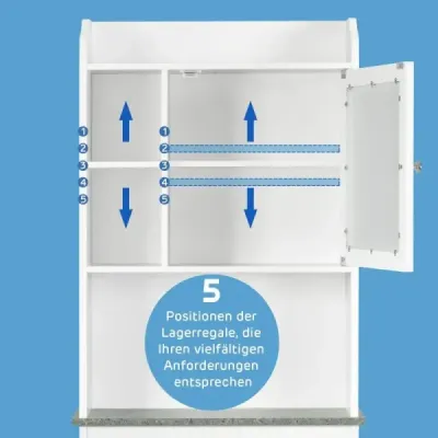 Polička na toaletu Úspora miesta v kúpeľni s nastaviteľnými úrovňami 59 x 19 x 173 cm Biela