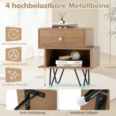Sada 2 nočných stolíkov s vyberateľnou zásuvkou a otvorenou priehradkou Moderný rozkladací stolík zo stredného storočia