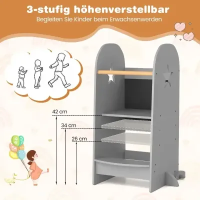 Detská učiaca veža 3 v 1 s 3 nastaviteľnými výškami a nosnosťou 90 kg sivá Detská učiaca veža 3 v 1 s 3 nastaviteľnými výškami a nosnosťou 90 kg sivá