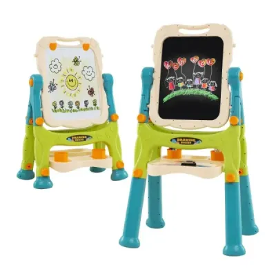 Detská obojstranná tabuľa Výškovo nastaviteľná s bielou tabuľou Zelená