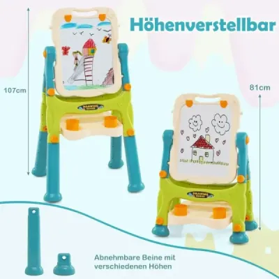 Detská obojstranná tabuľa Výškovo nastaviteľná s bielou tabuľou Zelená