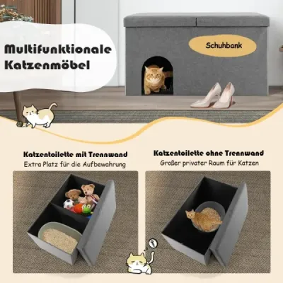 Jaskyňa pre mačky skladacia lavička do mačacieho domu 2 v 1 do 200 kg Úkryt pre mačky na podnos pre mačky 90 x 50 x 50 cm sivá Jaskyňa pre mačky skladacia lavička do mačacieho domu 2 v 1 do 200 kg Úkryt pre mačky na podnos pre mačky 90 x 50 x 50 cm sivá