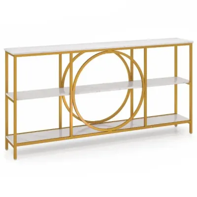 Konzolový stolík s 3 úrovňami v štýle polovice storočia Robustný vstupný stolík s kovovým rámom Biela