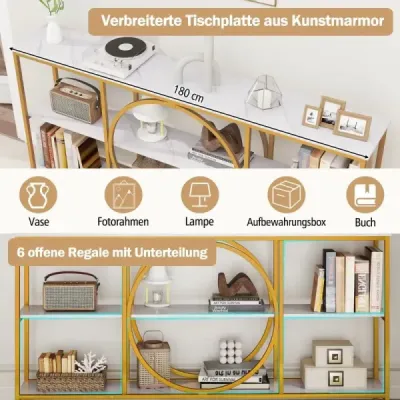 Konzolový stolík s 3 úrovňami v štýle polovice storočia Robustný vstupný stolík s kovovým rámom Biela Konzolový stolík s 3 úrovňami v štýle polovice storočia Robustný vstupný stolík s kovovým rámom Biela