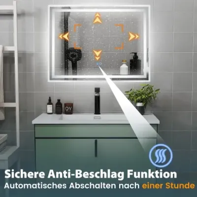 Kúpeľňové zrkadlo LED s osvetlením 80 x 60 cm kúpeľňové zrkadlo proti zahmlievaniu obdĺžnikové