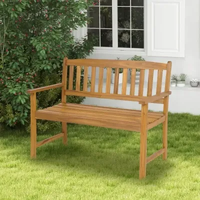 Lavička z akáciového dreva Záhradná lavička pre 2 osoby s operadlom a podrúčkami 110 x 56,5 x 86 cm