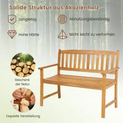 Lavička z akáciového dreva Záhradná lavička pre 2 osoby s operadlom a podrúčkami 110 x 56,5 x 86 cm