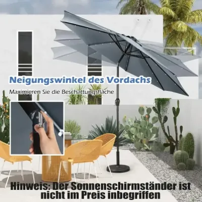 LED osvetlenie Okrúhly konzolový slnečník Solárne napájaný záhradný slnečník Kľučka sivá
