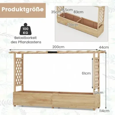 Vyvýšený záhon s mriežkou a závesnou strechou Kvetináč s mriežkou Natural