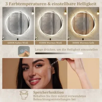 LED kúpeľňové zrkadlo s osvetlením 60cm okrúhle kúpeľňové zrkadlo proti zahmlievaniu oválne