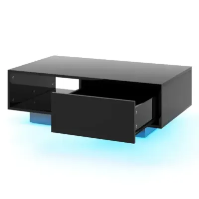 Konferenčný stolík s 20 farebnými LED svetlami a diaľkovým ovládaním príručný stolík 95 x 55 x 31 cm Čierna