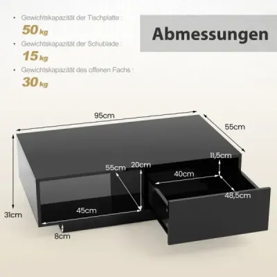 Konferenčný stolík s 20 farebnými LED svetlami a diaľkovým ovládaním príručný stolík 95 x 55 x 31 cm Čierna