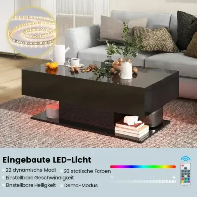 Konferenčný stolík s LED osvetlením vysoký lesk 20 farieb nastaviteľný jas 110 x 60 x 40 cm čierny