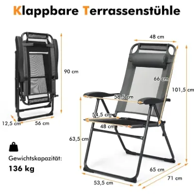 2 skladacie stoličky na terasu 71 x 58,5 x 101,5 cm sivá