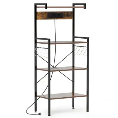 Kuchynská polica so zásuvkami a 8 háčikmi v tvare S Mikrovlnná polica Stojanová polica Hnedá