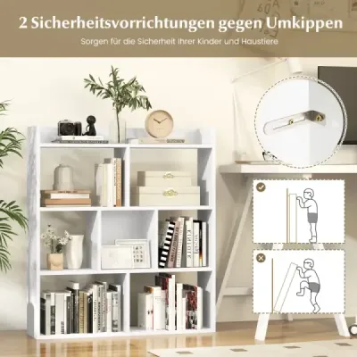 Regál na knihy so 7 kockami a otvorenou zadnou stenou horizontálne stojaca polica drevo 80 x 20 x 90 cm biela