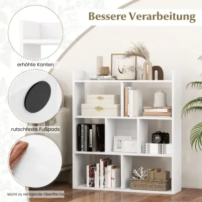 Regál na knihy so 7 kockami a otvorenou zadnou stenou horizontálne stojaca polica drevo 80 x 20 x 90 cm biela
