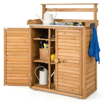 Stôl na sadenie s podstavcom Odolný voči poveternostným vplyvom vonkajší záhradnícky stôl z dreva 87 x 45 x 120 cm Príroda