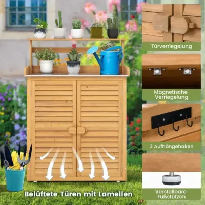 Stôl na sadenie s podstavcom Odolný voči poveternostným vplyvom vonkajší záhradnícky stôl z dreva 87 x 45 x 120 cm Príroda