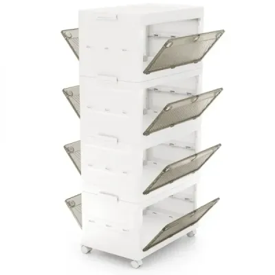 Úložný box s vekom Skladacie boxy skladacie Úložné kontajnery s obojstrannými dvierkami 4-poschodové