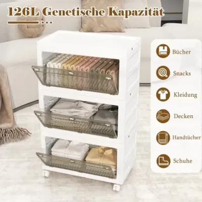 Úložný box s vekom Skladacie boxy skladacie Úložný kontajner s obojstrannými dvierkami 3-úrovňový
