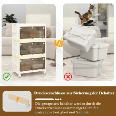 Úložný box s vekom Skladacie boxy skladacie Úložný kontajner s obojstrannými dvierkami 3-úrovňový