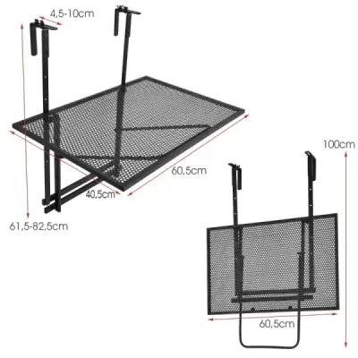 Závesná železná polica s 5-stupňovým nastavením výšky 60,5 x 48 x 61,5-82,5 cm čierna