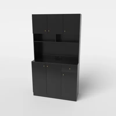 Drevená kuchynská skrinka so zásuvkami a portami USB a typom C Bufetová skrinka vysoká čierna Drevená kuchynská skrinka so zásuvkami a portami USB a typom C Bufetová skrinka vysoká čierna